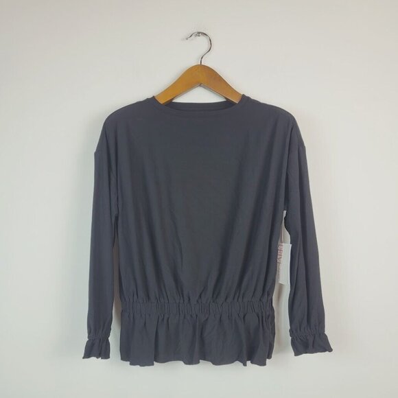 Willow Drive Womens XS Black Drawstring Peplum Long Sleeve Top NWT AG46 - Picture 1 of 4